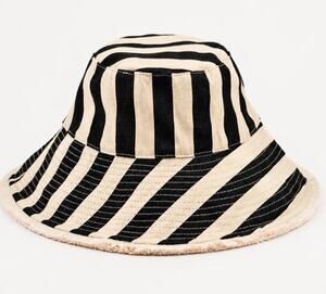 Sprigs NWOT Adjustable Wide Brim Black Beige Stripe Fringe Cloth Bucket Hat